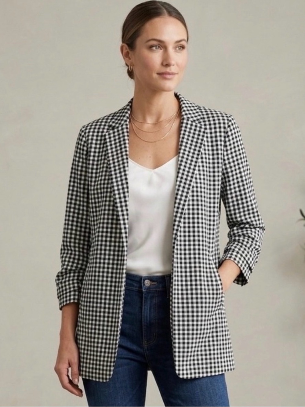 Philosophy Checked Open-Front Blazer Jacket - Black & White XS